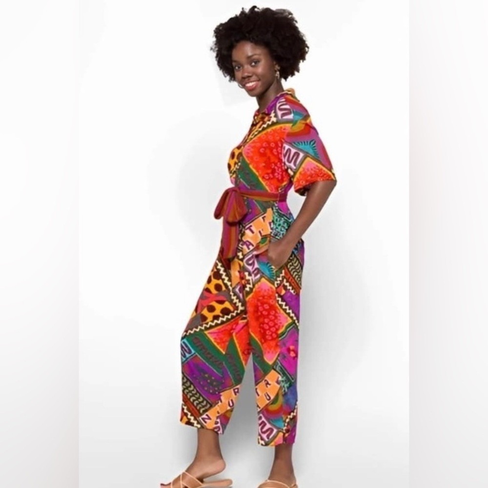 Farm Rio NWT Dotted Patch Scarf Colorful Bold Jumpsuit Size Small